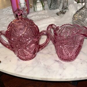 Pink Glass Sugar and Creamer Set